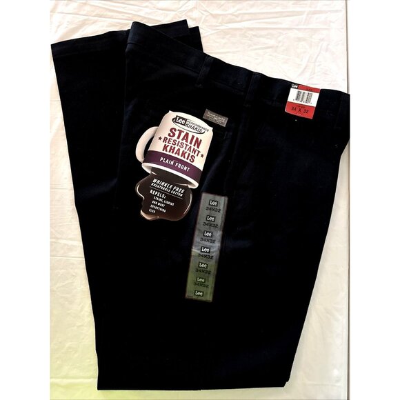 Lee Men's Performance Khakis 34/32 BLACK Wrinkle Free Stain Resistant NEW W/ TAG - Picture 1 of 6